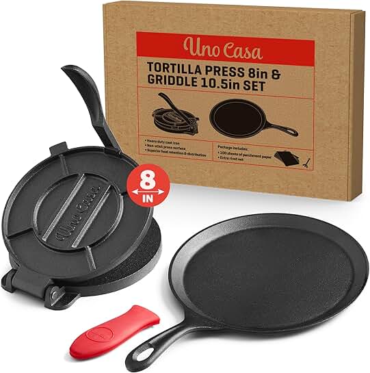 8-Inch Cast Iron Tortilla Press and Skillet Bundle