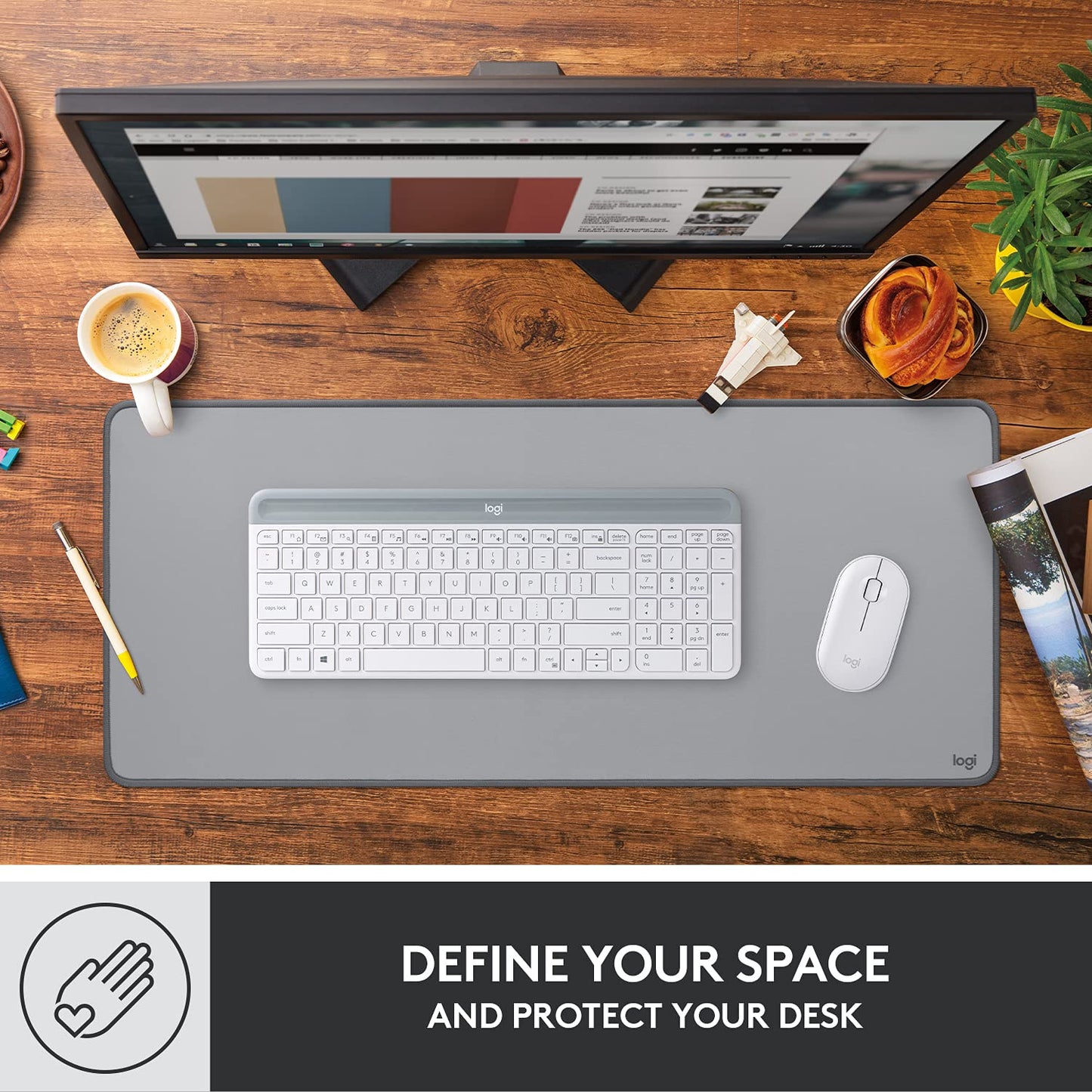 Desk Mat - Studio Series, Multifunctional Large Desk Pad, Extended Mouse Mat, Office Desk Protector with Anti-slip Base, Spill-resistant Durable Design, in Mid-Grey