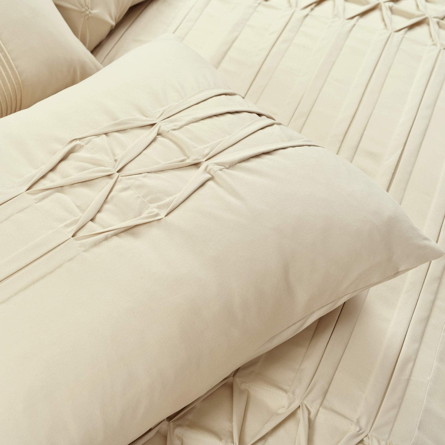 Arora Pleat 5 Piece Comforter Set, Full/Queen, Neutral
