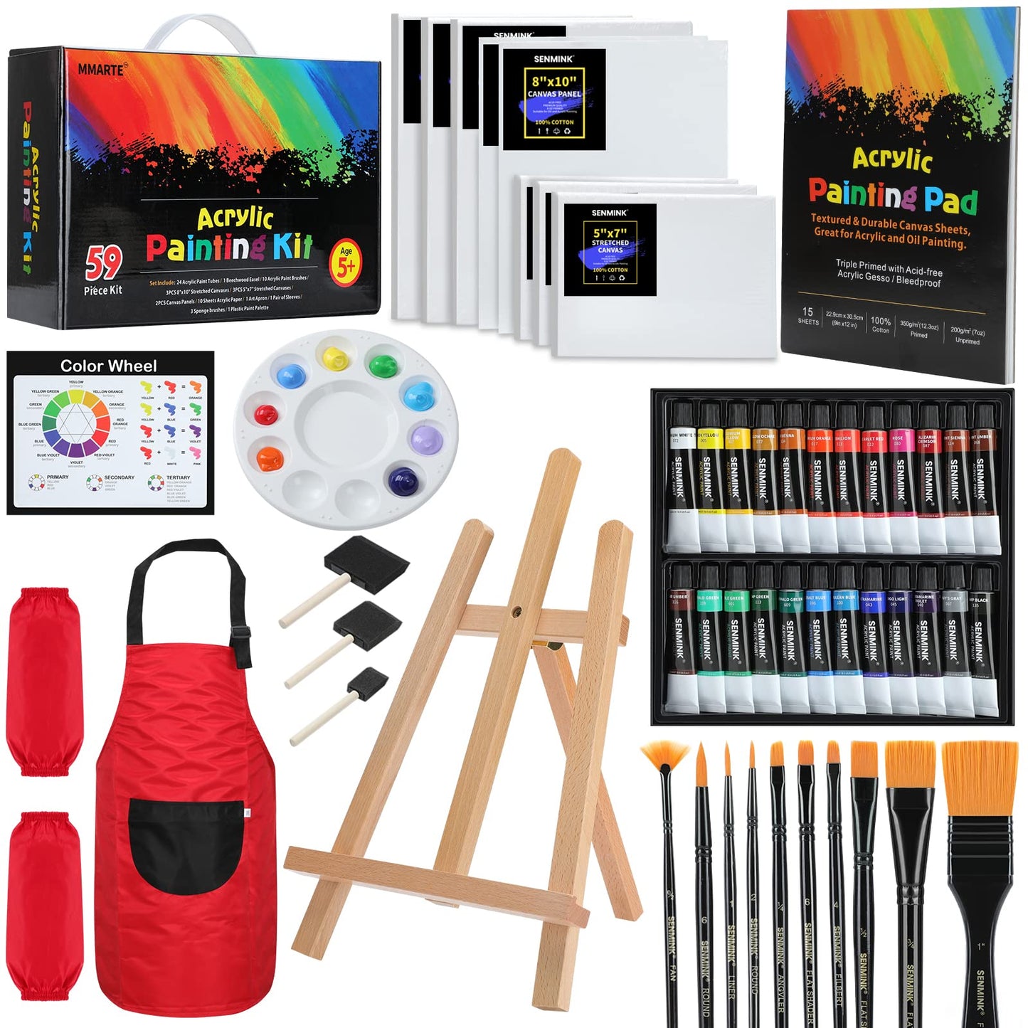 59pcs Kids Acrylic Paint Set with Easel and Supplies
