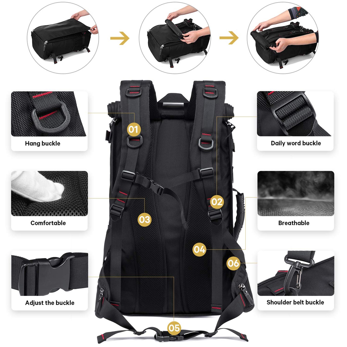 Travel Backpack, Carry On Backpack Durable Convertible Duffle Bag Fit for 17.3 Inch Laptop for Men and Women(Large 40L)