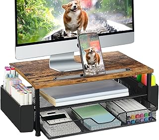Wood Desk Organizer with Monitor Stand and Drawer