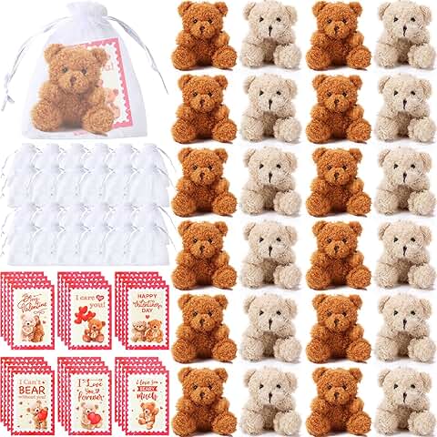 Set of 24 Valentine’s Day Mini Plush Bears with Cards and Bags