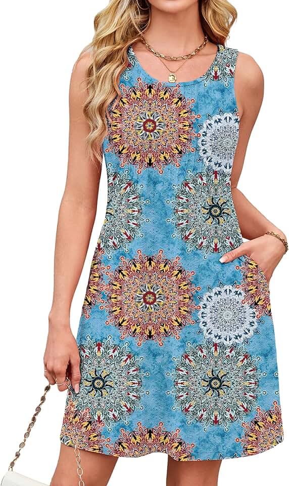 Summer Sleeveless Dress with Pockets and Eyelet Details