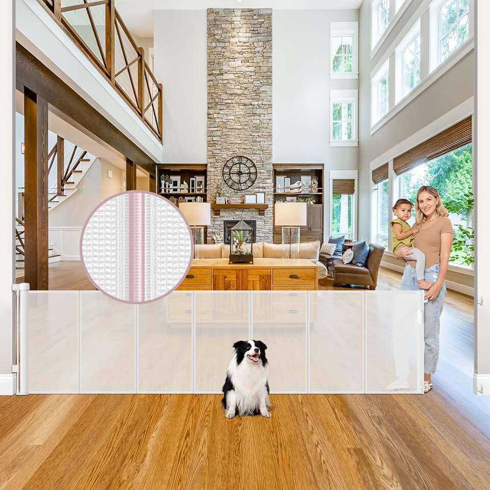 Wide Retractable Baby and Pet Gate for Large Openings
