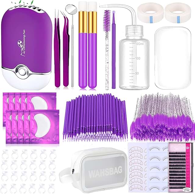 Eyelash Extension Kit with Fan, Tweezers, Gel Pad, and Tools