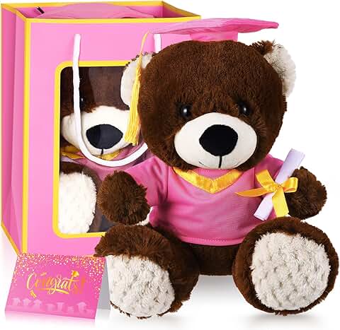 Pink Graduation Teddy Bear with Cap, Gown, Card, and Bag