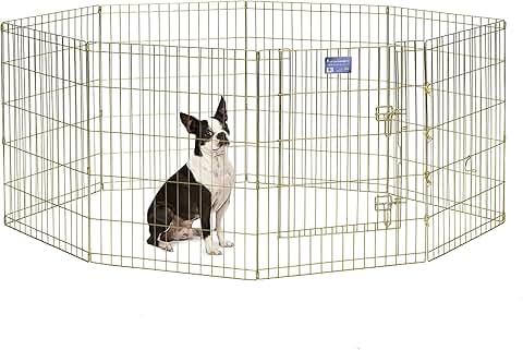 Foldable Metal Dog Exercise Pen with Door, 16 sq ft