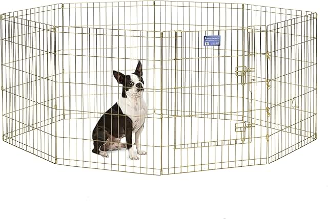 Foldable Metal Dog Exercise Pen with Door, 16 sq ft