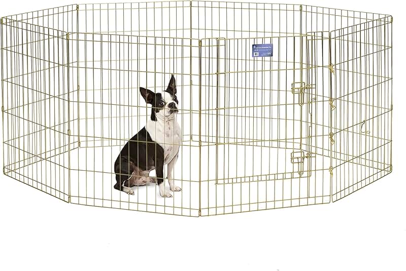Foldable Metal Dog Exercise Pen with Door, 16 sq ft