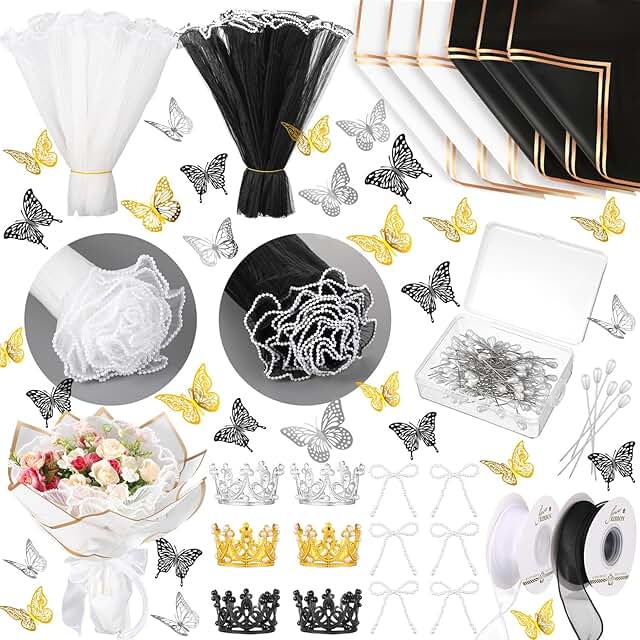 Flower Bouquet Wrapping Paper Set with Decorations