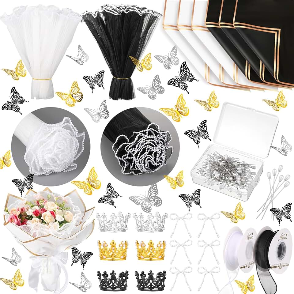 Flower Bouquet Wrapping Paper Set with Decorations