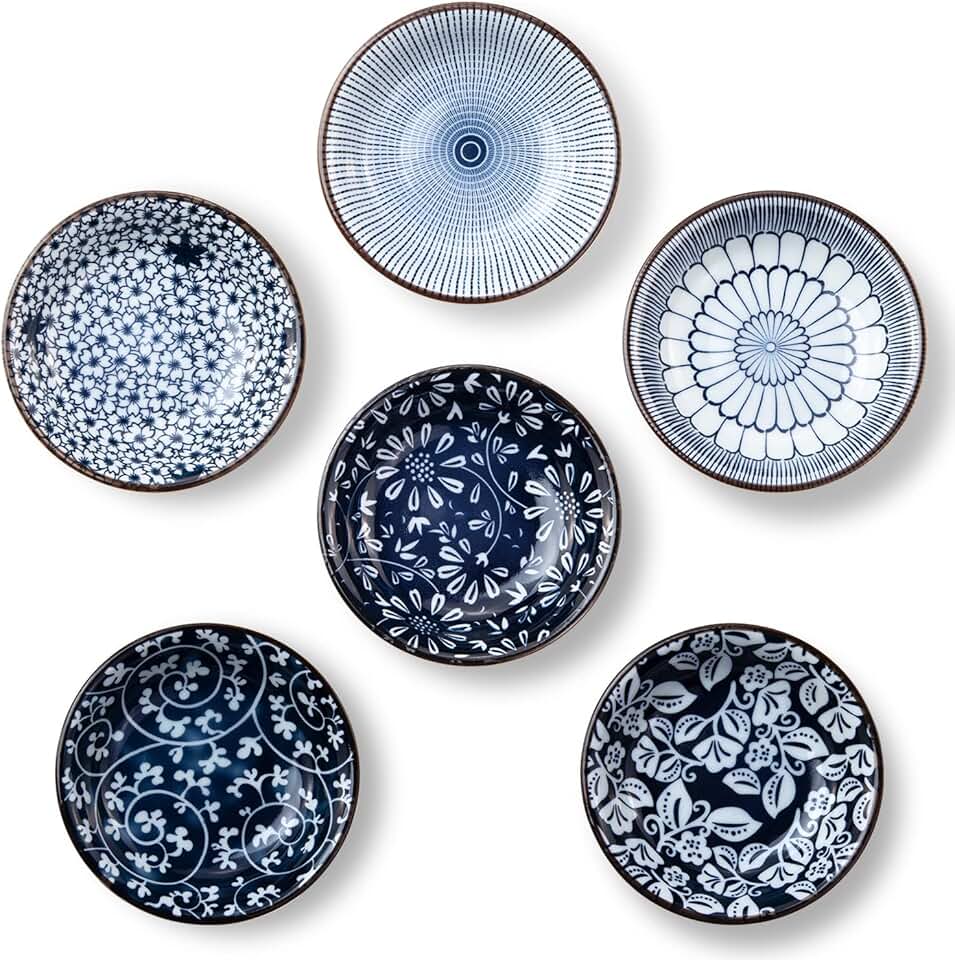 Set of 6 Small Ceramic Dipping Bowls, 3 oz, Blue
