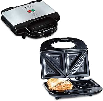 Compact stainless steel sandwich maker with indicator lights
