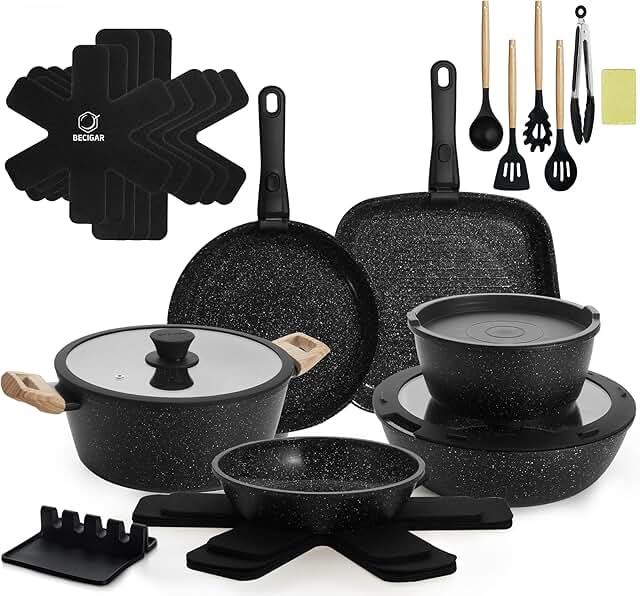 23-Piece Nonstick Ceramic Cookware Set with Removable Handles