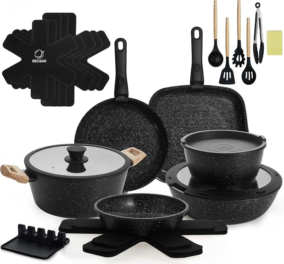 23-Piece Nonstick Ceramic Cookware Set with Removable Handles