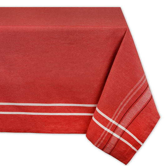 French Stripe Tabletop Farmhouse Style Dining Table Linen Tablecloth, 60x84, Red Chambray