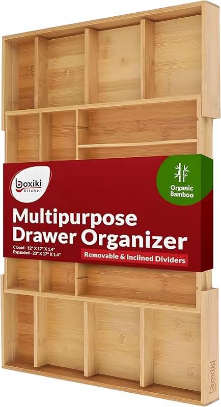 Bamboo Kitchen Drawer Organizer with 16 Slots