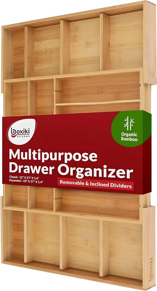 Bamboo Kitchen Drawer Organizer with 16 Slots