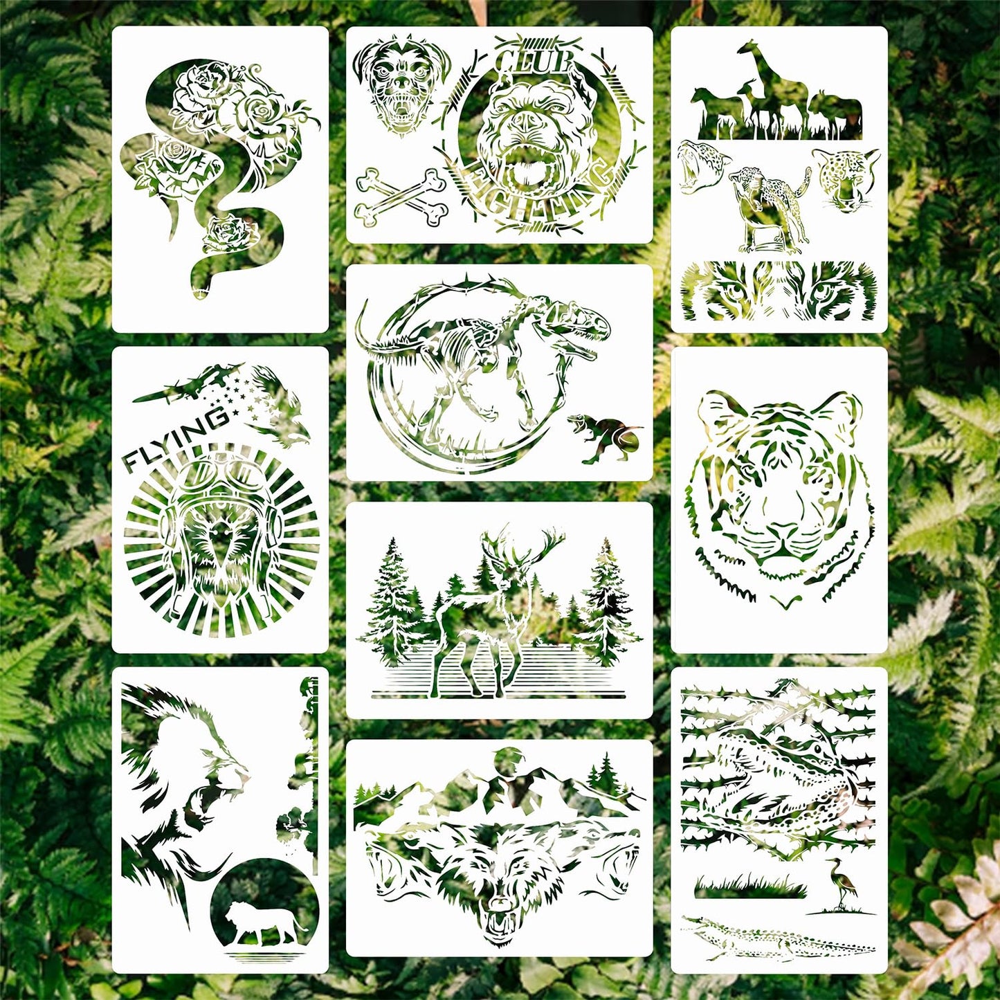 10 Pcs Reusable Forest Wildlife Painting Stencils