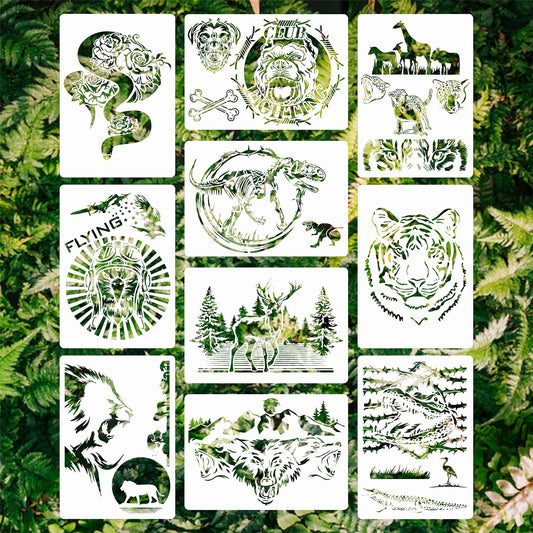 10 Pcs Reusable Forest Wildlife Painting Stencils