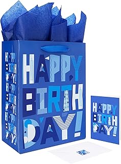 Large Blue Gift Bag with Card and Tissue, 13"