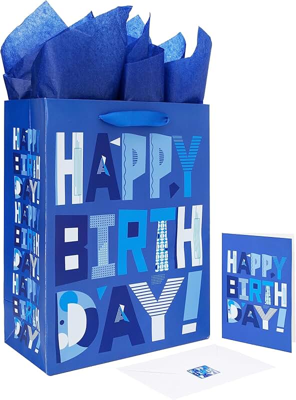 Large Blue Gift Bag with Card and Tissue, 13"