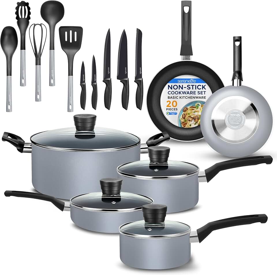 20-Piece Non-Stick Kitchen Cookware Set in Gray