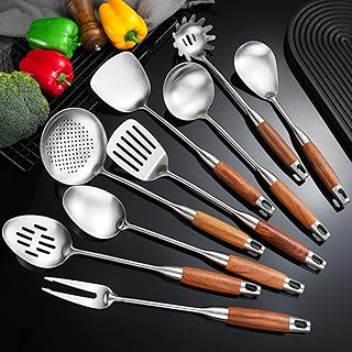 9-Piece Stainless Steel Kitchen Utensil Set with Wooden Handles