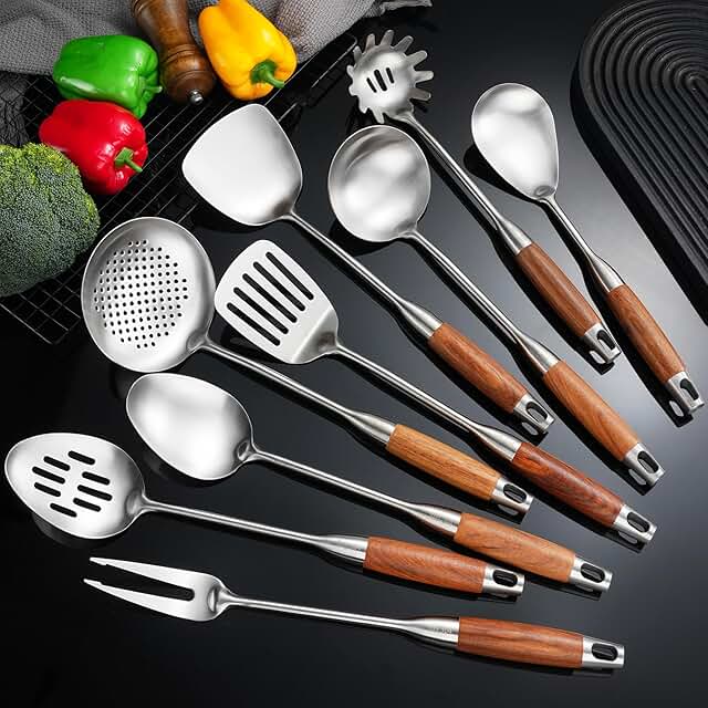 9-Piece Stainless Steel Kitchen Utensil Set with Wooden Handles