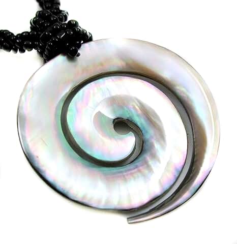 Hand Carved Mother of Pearl Shell Pendant Necklace