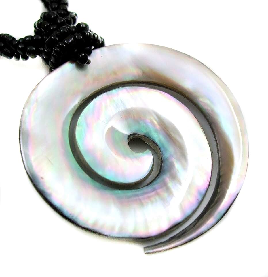 Hand Carved Mother of Pearl Shell Pendant Necklace
