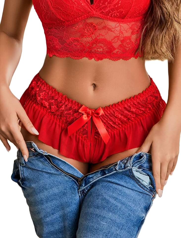 Floral Lace Bikini Panties with Bow, 1-4 Pack