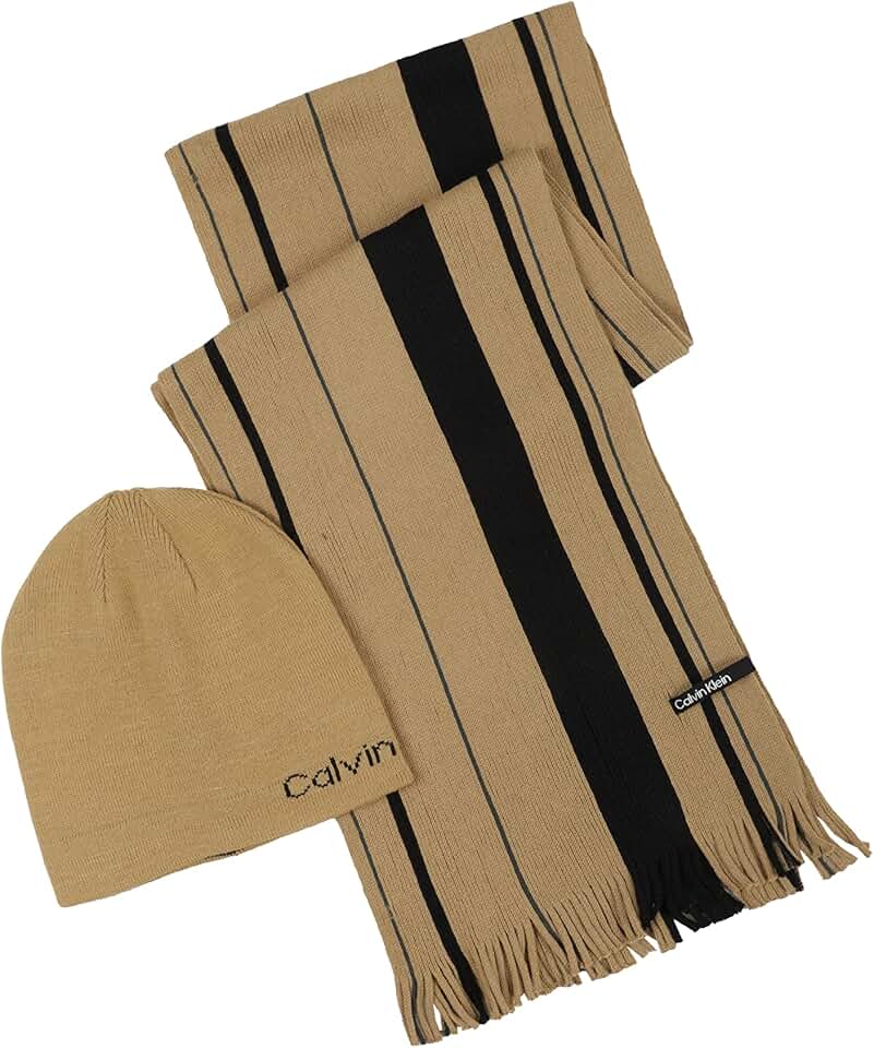 Men's Reversible Beanie and Raschel Scarf Set