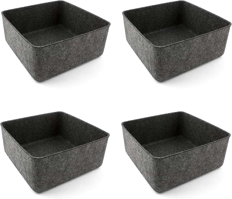Set of four 9x9x4 inch felt storage bins