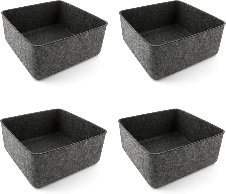 Set of four 9x9x4 inch felt storage bins