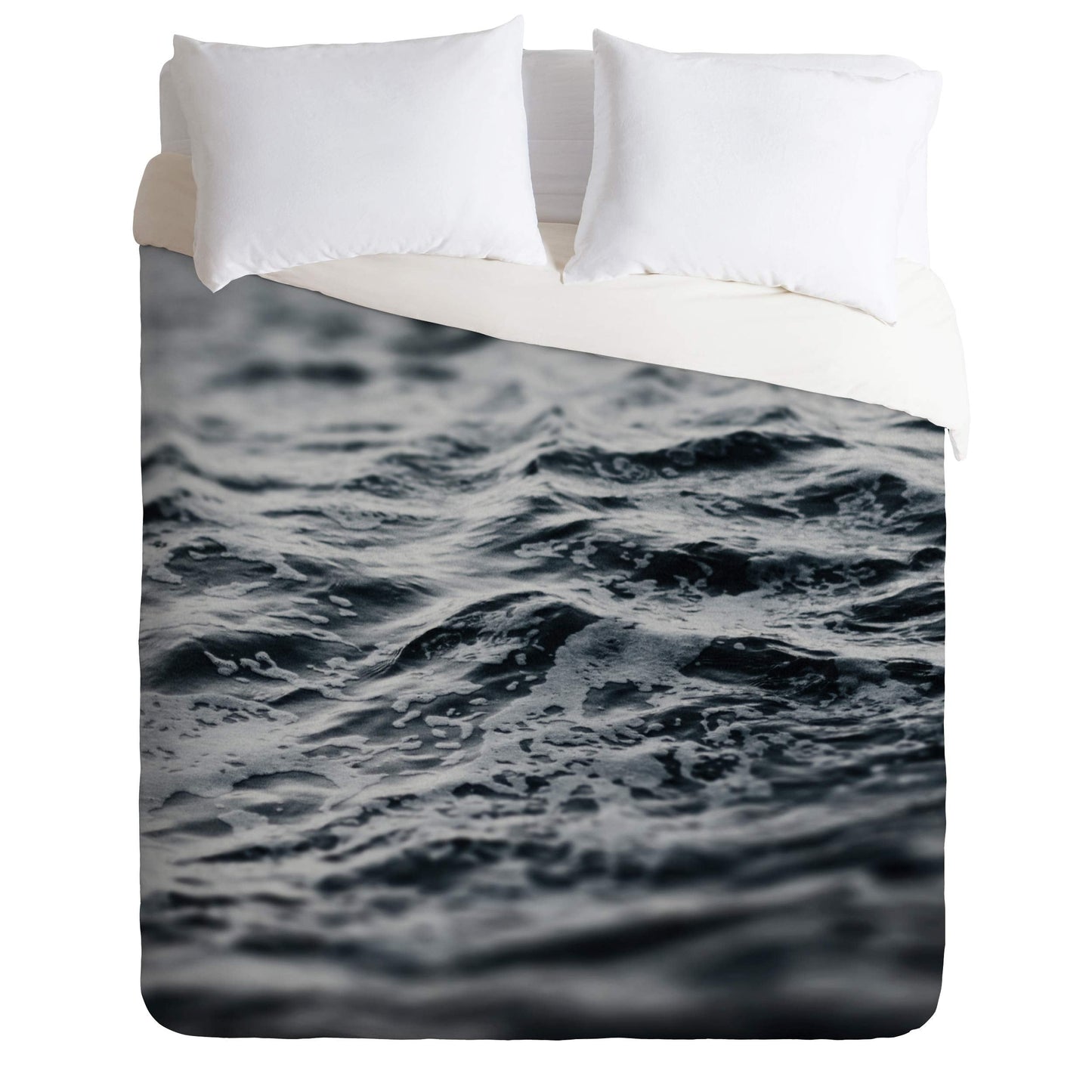 Leah Flores Ocean Duvet Set with Two Pillow Shams, Queen/Full, Black  White
