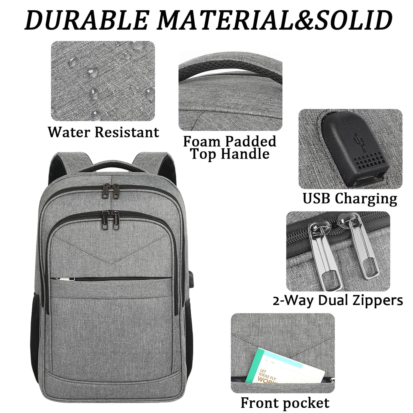 Laptop Backpack, Travel Backpack, Extra Large TSA 17 Inch Carry on Backpack, Anti-Theft College School Student Backpack with USB Port, Water Resistant Computer Backpack Gift for Men Women,Grey