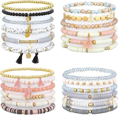 Set of 24 Bohemian Beaded Bracelets for Women