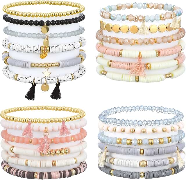 Set of 24 Bohemian Beaded Bracelets for Women