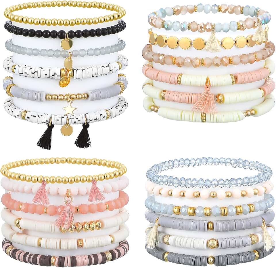 Set of 24 Bohemian Beaded Bracelets for Women