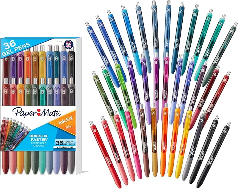 Assorted Gel Pens, Medium Point, 36 Pack