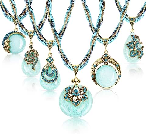 Six Bohemian Turquoise Necklace Set for Women