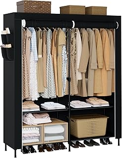 Large 54.3 Inch Portable Wardrobe Closet with Shelves and Rods
