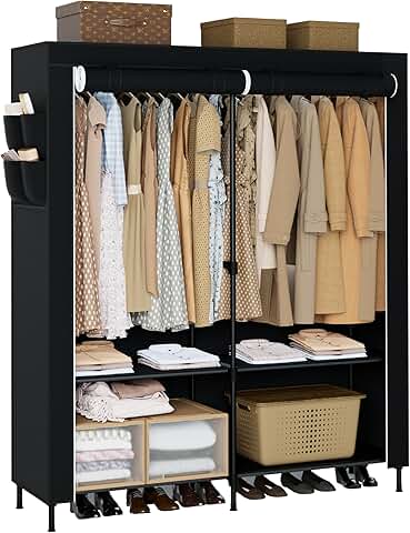 Large 54.3 Inch Portable Wardrobe Closet with Shelves and Rods