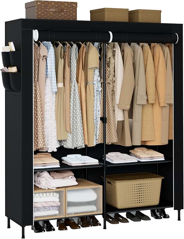Large 54.3 Inch Portable Wardrobe Closet with Shelves and Rods
