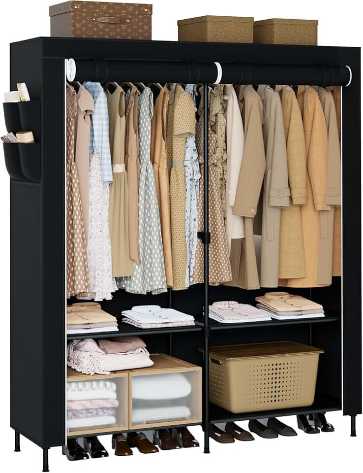 Large 54.3 Inch Portable Wardrobe Closet with Shelves and Rods