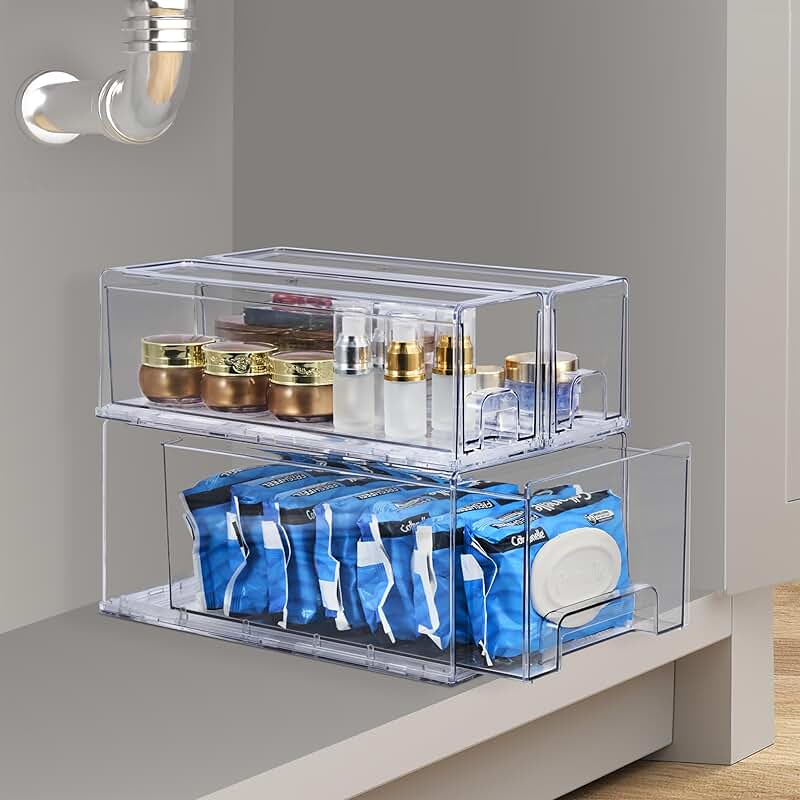 Set of 3 Clear Stackable Storage Drawers