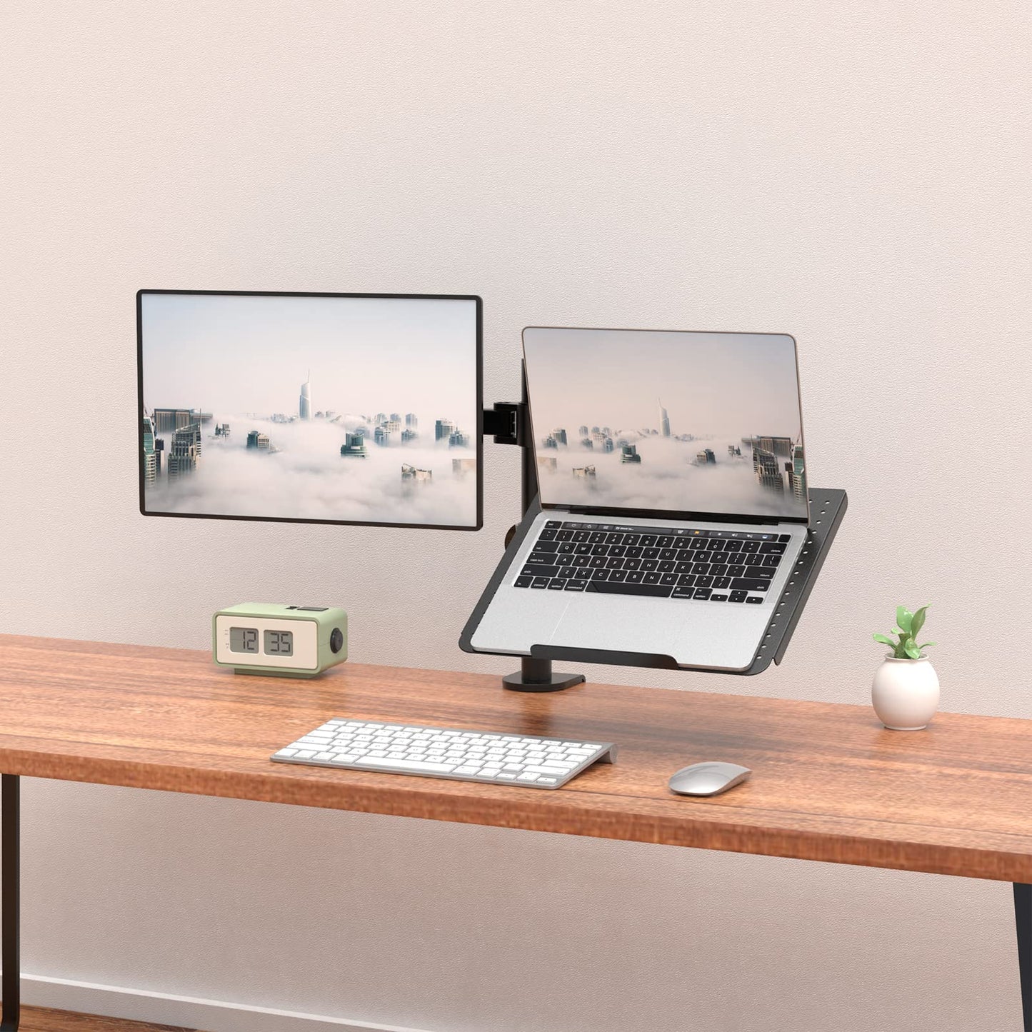 Laptop and Monitor Mount Stand, Single Monitor Desk Mount with Tray for 1 Laptop Notebook up to 17 inch and 1 LCD Monitor Mount up to 27 inch, Weight up to 22lbs (M001LP), Black