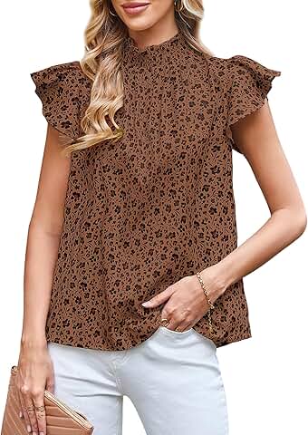 Casual Floral Cap Sleeve Ruffle Neck Babydoll Top